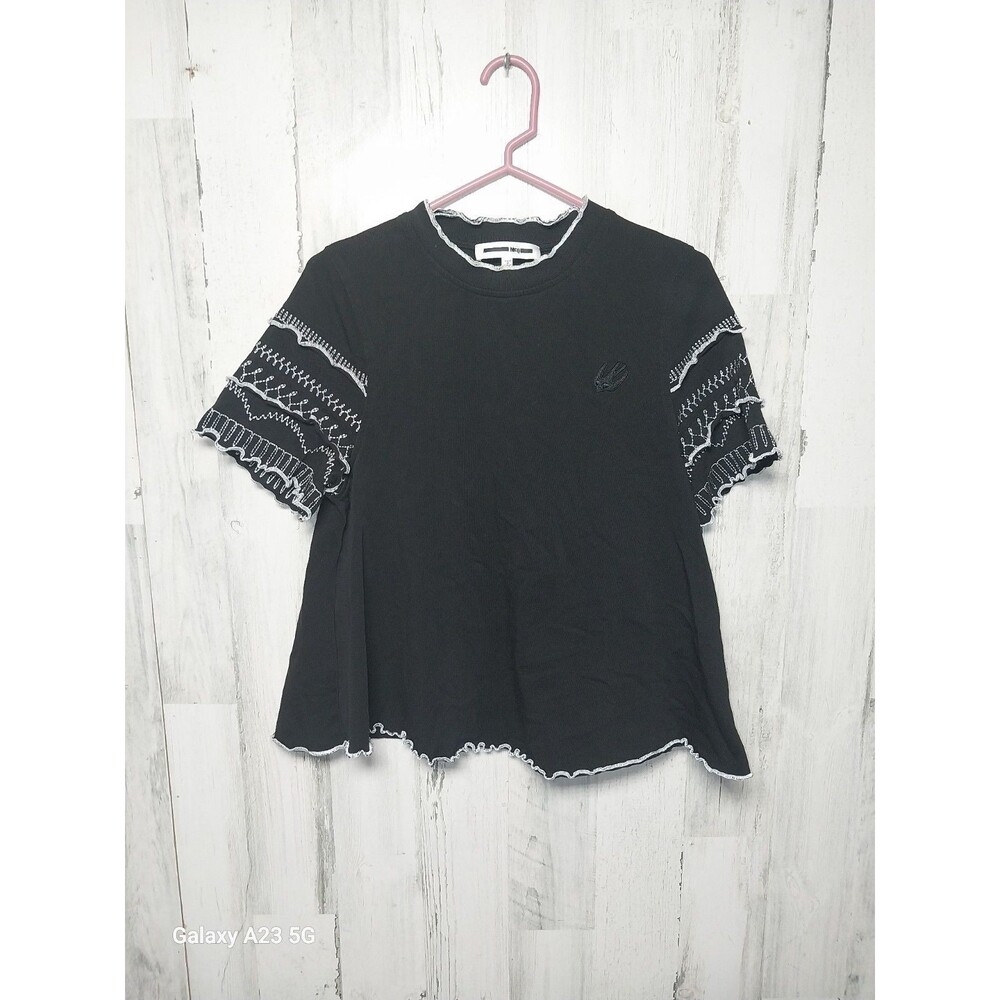 McQ Alexander McQueen Women's Small BLACK EMBROIDERED TOP